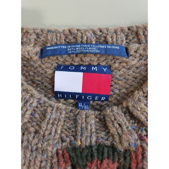 Tommy Hlfiger Chunky Wool Brown‎ Sweater Size XL Abstract Pattern - Picture 4 of 7